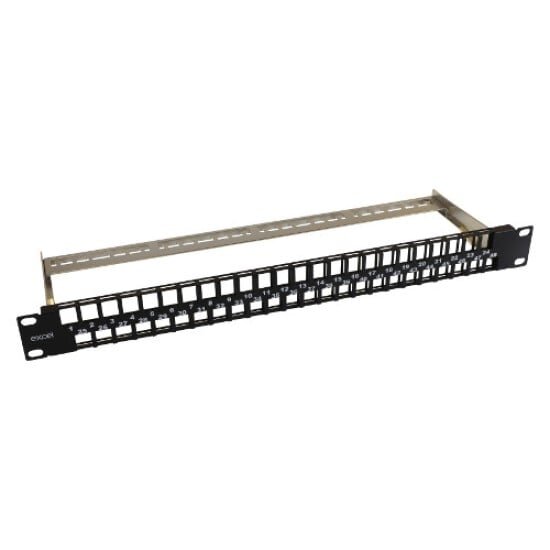 19'' komutacinė panelė Excel 100-050 (1U, 48 portai, be lizdų, su žymėjimu, juoda) 19'' komutacinė panelė Excel 100-050 (1U, 48 portai, be lizdų, su žymėjimu, juoda)