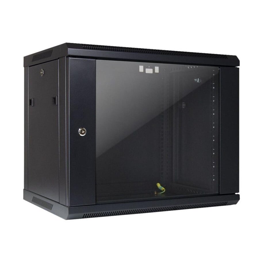 19" Wall-Mount Network Cabinet (9U, 600 × 550 mm, Double Door, Black, Unassembled)
