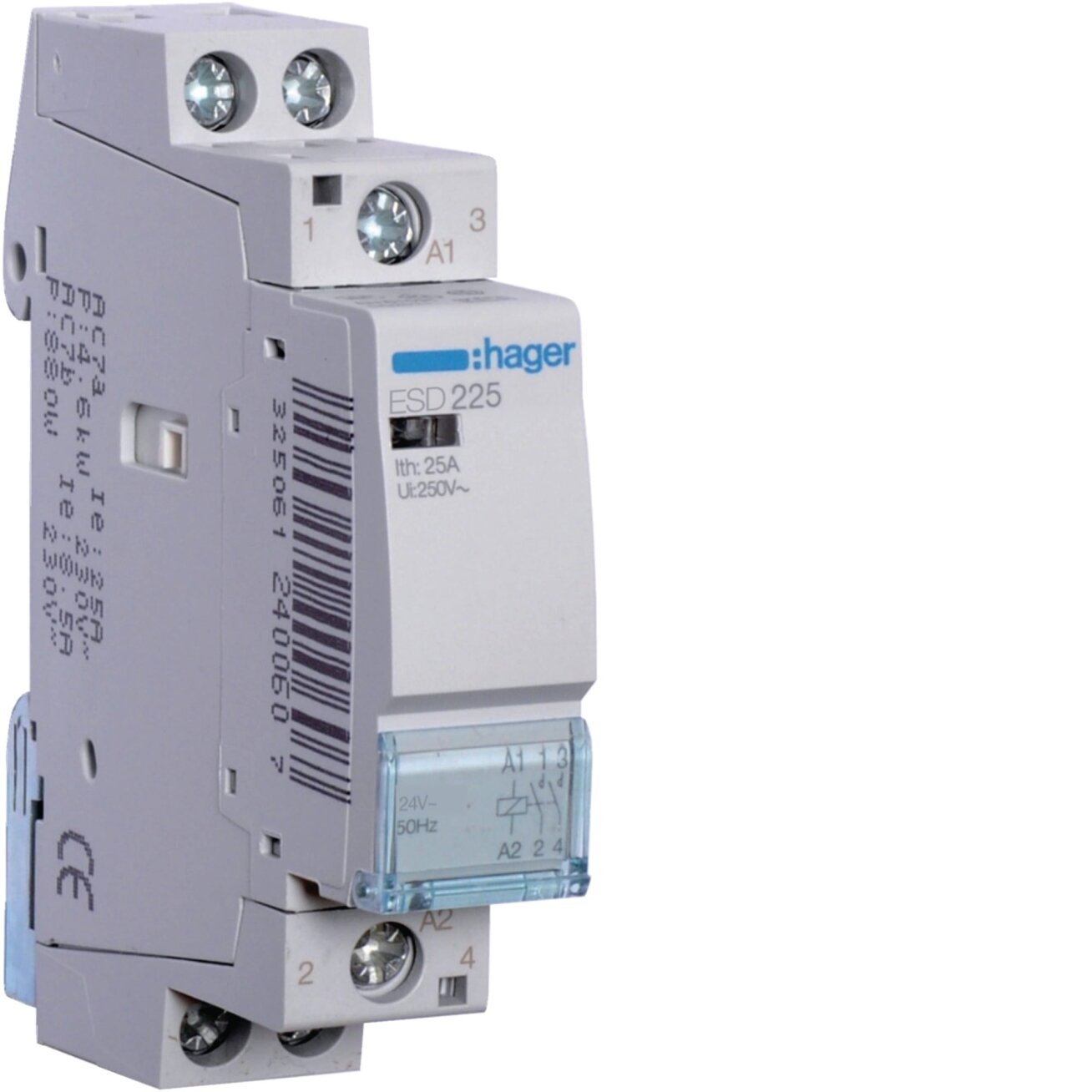 1 poliaus kontaktorius Hager ESD225 (25A, 230V, 2NO, 1 mod.) 1 poliaus kontaktorius Hager ESD225 (25A, 230V, 2NO, 1 mod.)