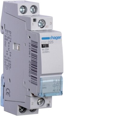 Hager ESD225 1-Pole Contactor (25A, 230V, 2NO, 1 module)