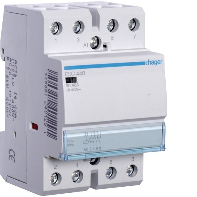 Hager ESC440 4-Pole Contactor (40A, 230V, 4NO) Hager ESC440 4-Pole Contactor (40A, 230V, 4NO)