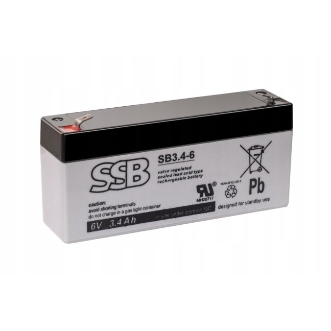 Battery (AGM) SSB SB (3.4Ah, 6V, F1, VRLA) Battery (AGM) SSB SB (3.4Ah, 6V, F1, VRLA)