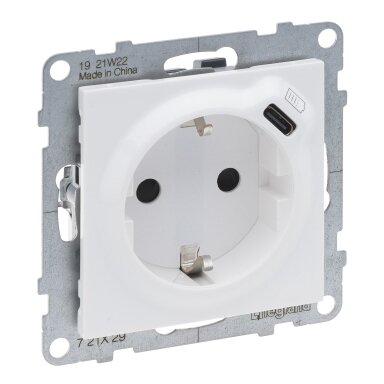 White socket outlet with grounding and USB-C charger socket Suno Legrand 721129