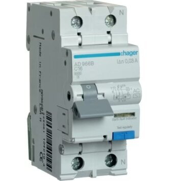 Diferencinis automatinis jungiklis Hager AD966B (2P, 16A, AC, 30mA, 230V) Diferencinis automatinis jungiklis Hager AD966B (2P, 16A, AC, 30mA, 230V)