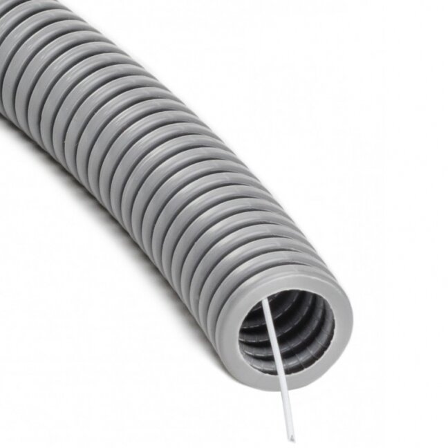 Gofruotas pilkas PVC vamzdis su viela 32mm (25m, 320 N/5 cm) Gofruotas pilkas PVC vamzdis su viela 32mm (25m, 320 N/5 cm)