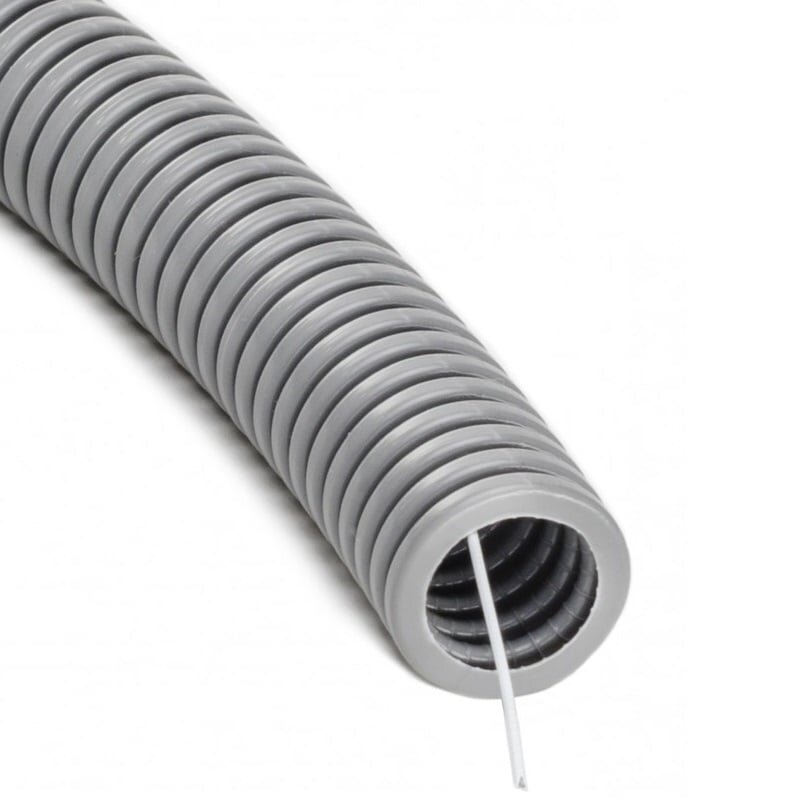 Gofruotas pilkas PVC vamzdis su viela 16mm (50m, 320 N/5 cm) Gofruotas pilkas PVC vamzdis su viela 16mm (50m, 320 N/5 cm)