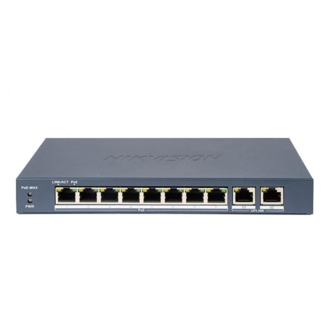 Hikvision 10 prievadų 8 PoE prievadų komutatorius DS-3E0310P-E/M(B) Hikvision 10 prievadų 8 PoE prievadų komutatorius DS-3E0310P-E/M(B)