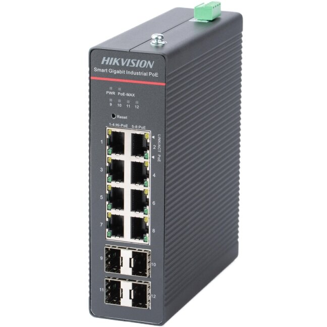 Hikvision 12-port 8 PoE industrial managed switch DS-3T1512HP-SI-8P4F Hikvision 12-port 8 PoE industrial managed switch DS-3T1512HP-SI-8P4F