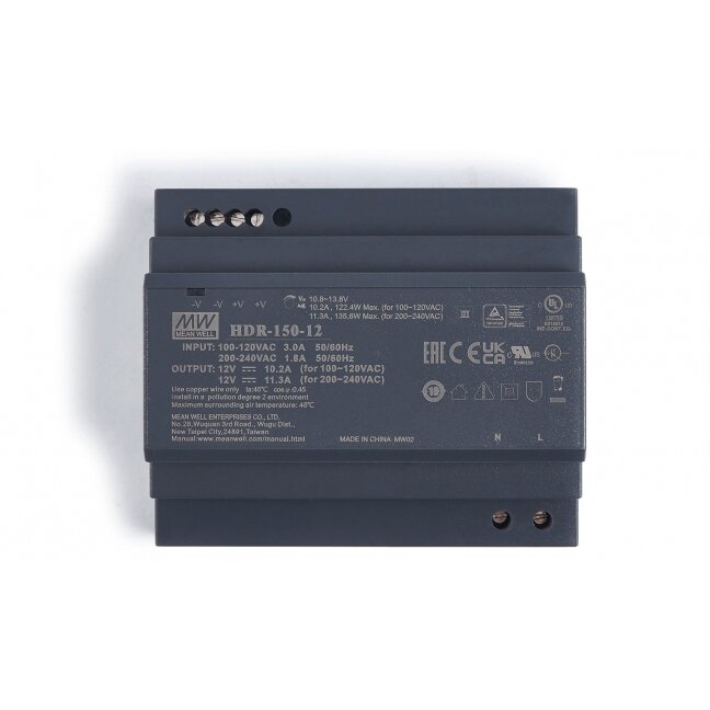 DIN rail-mounted switching power supply 12V 135.6W 11.3A, MEAN WELL, HDR-150-12 DIN rail-mounted switching power supply 12V 135.6W 11.3A, MEAN WELL, HDR-150-12