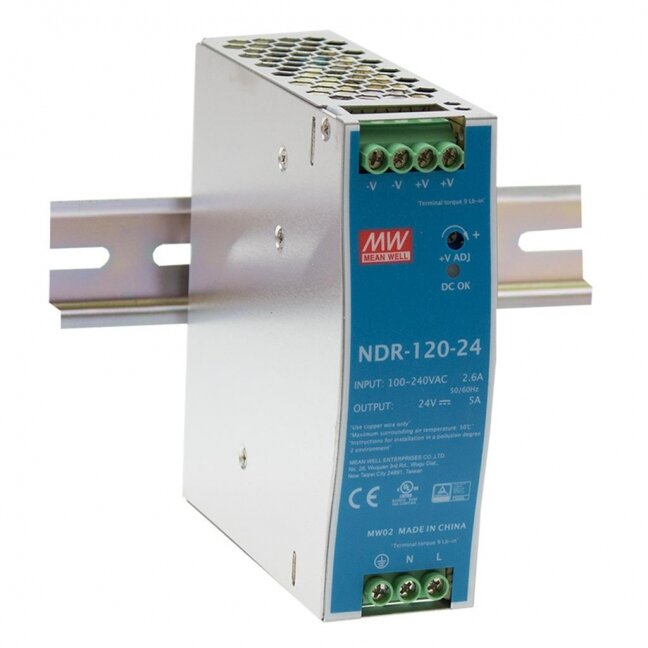 Switching power supply 24V 120W 5A, DIN rail-mounted, MEAN WELL, NDR-120-24 Switching power supply 24V 120W 5A, DIN rail-mounted, MEAN WELL, NDR-120-24