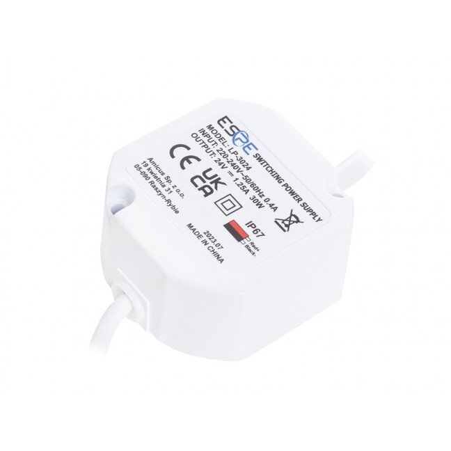 Switching power supply ESPE LP-3024 (30W, 1.25A/24V, sealed IP67, 50x47x25) Switching power supply ESPE LP-3024 (30W, 1.25A/24V, sealed IP67, 50x47x25)