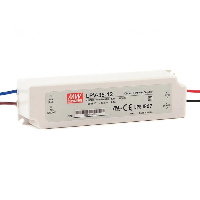 LED switching power supply 12V 36W 3A IP67 Mean Well LPV-35-12 LED switching power supply 12V 36W 3A IP67 Mean Well LPV-35-12
