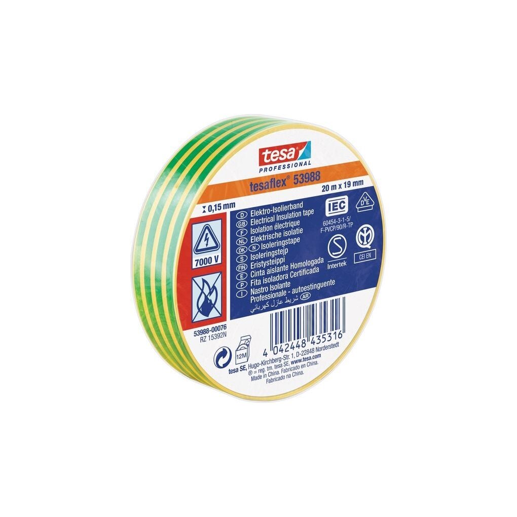 Soft PVC Insulation Tape TESA (yellow/green) 10m x 15mm 53988-00080-00 Soft PVC Insulation Tape TESA (yellow/green) 10m x 15mm 53988-00080-00