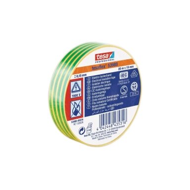 Soft PVC Insulation Tape TESA (yellow/green) 10m x 15mm 53988-00080-00