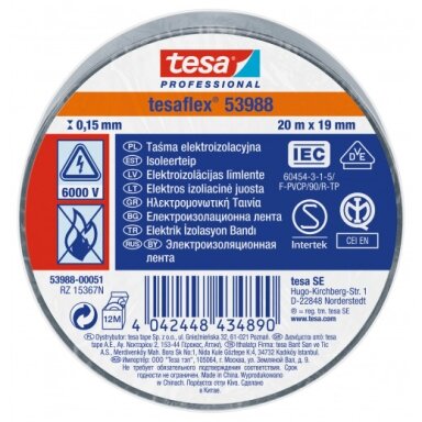 Soft PVC Insulation Tape TESA (grey) 20m x 19mm 53988-00051-00