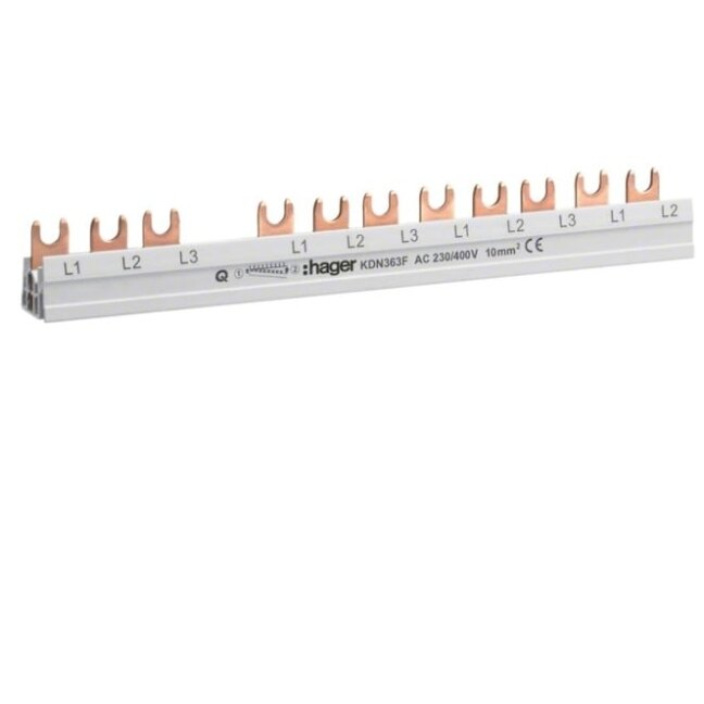 Izoliuota sujungimo šyna Hager KDN363F (3P+N, 12 mod., 10mm²) Izoliuota sujungimo šyna Hager KDN363F (3P+N, 12 mod., 10mm²)
