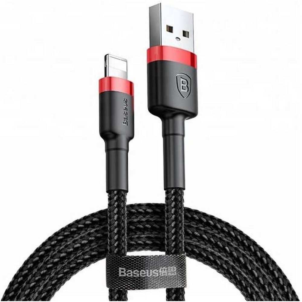 Kabelis USB A - Lightning BASEUS CALKLF-B19 (1.0m, QC3.0, nailoninis, raudonas/juodas) Kabelis USB A - Lightning BASEUS CALKLF-B19 (1.0m, QC3.0, nailoninis, raudonas/juodas)
