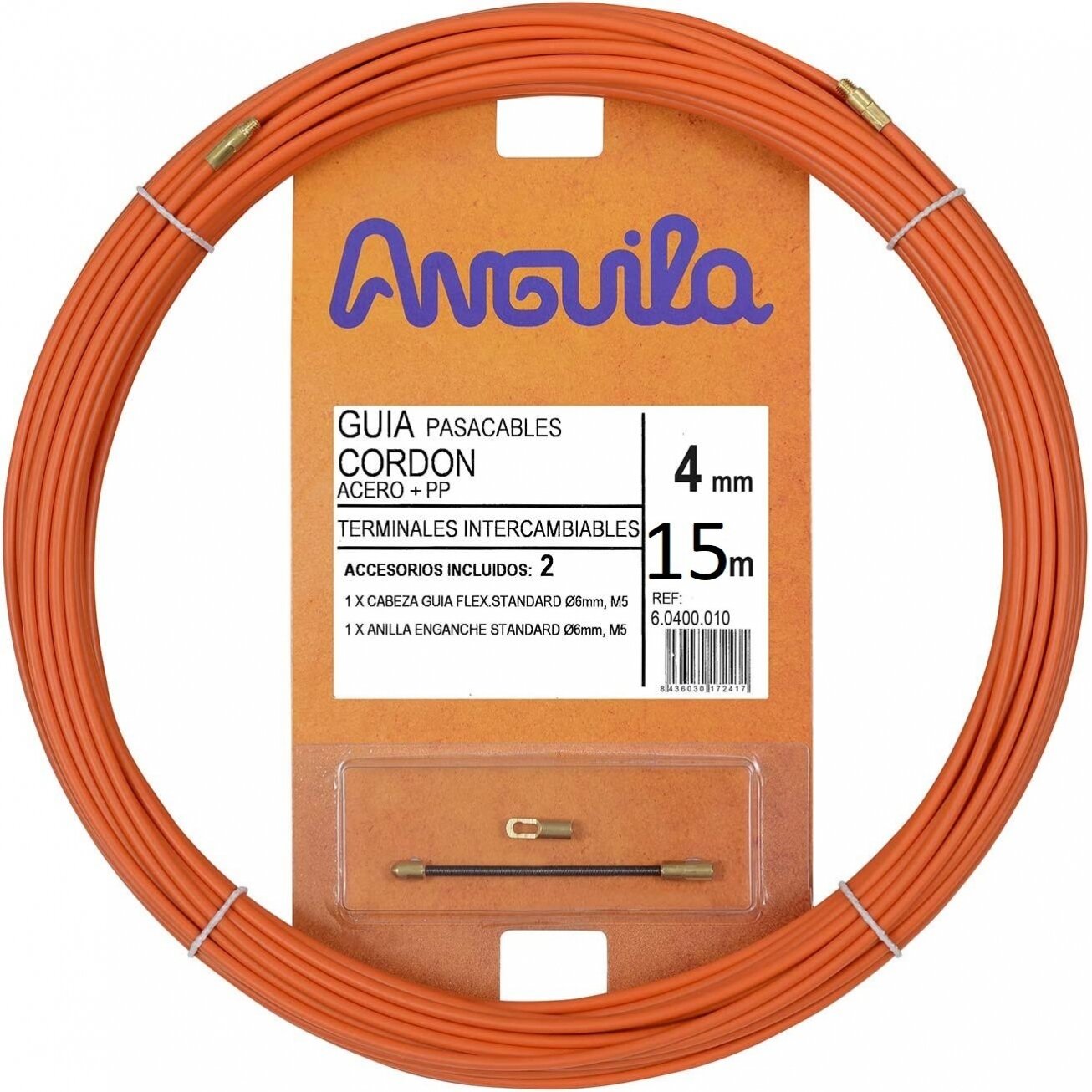 Cable Puller (15m, 4mm, orange, steel cable)