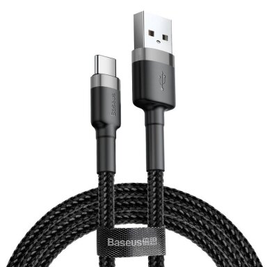 Kabelis USB A - USB C BASEUS CATKLF-UG1 (3.0m, QC3.0, nailoninis, pilkas/juodas)
