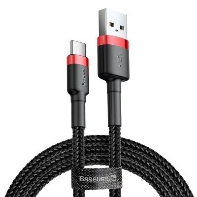 Kabelis USB A - USB C BASEUS CATKLF-B91 (1.0m, QC3.0, nailoninis, raudonas/juodas) Kabelis USB A - USB C BASEUS CATKLF-B91 (1.0m, QC3.0, nailoninis, raudonas/juodas)