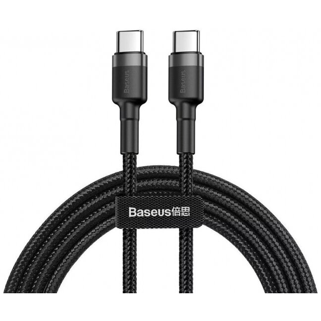 Kabelis USB C - USB C BASEUS CATKLF-HG1 (2.0m, QC3.0, nailoninis, pilkas/juodas) Kabelis USB C - USB C BASEUS CATKLF-HG1 (2.0m, QC3.0, nailoninis, pilkas/juodas)
