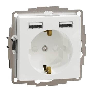 Kištukinis lizdas su įžeminimu + 2x USB-A įkrovimo lizdais Schneider Electric Sedna Design SDD111052 (baltas)