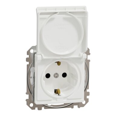 Kištukinis lizdas su įžeminimu ir dangteliu Schneider Electric Sedna Design SDD211024 (baltas, IP44)