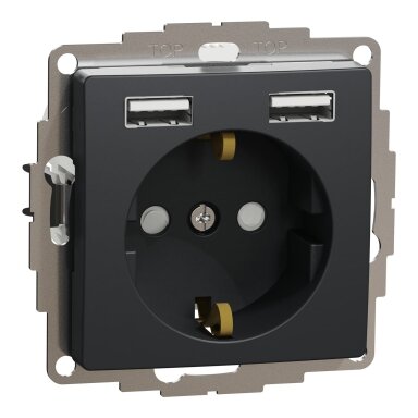 Kištukinis lizdas su įžeminimu Schneider Electric Sedna Design SDD114052 (antracitas, 2xUSB-A)