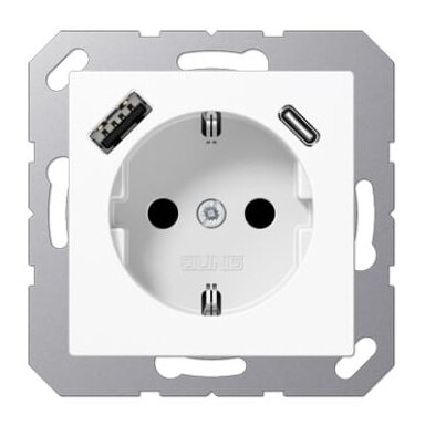 Kištukinis lizdas su USB A + USB C lizdu JUNG A1520-15CAWW (baltas, 16A/250V)