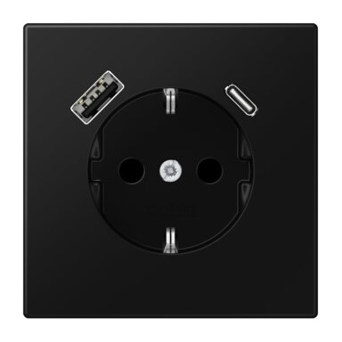 Kištukinis lizdas su USB+USB-C  JUNG LS1520-15CASWM (juodas, matinis, 16A/250V)