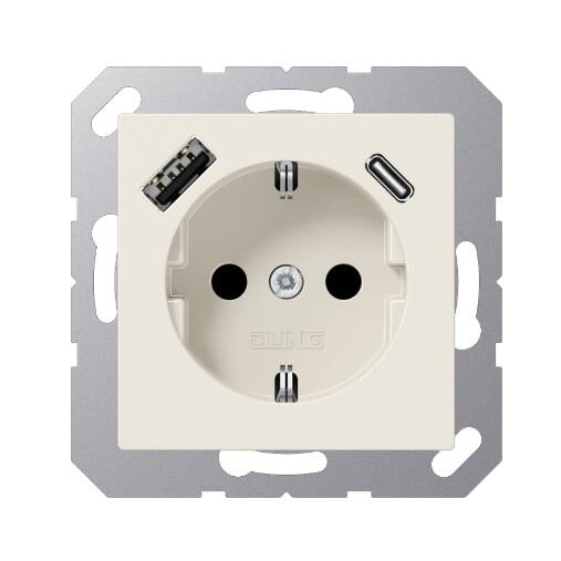 Kištukinis lizdas su USB A + USB C lizdu JUNG A1520-15CA (dramblio kaulo spalva) Kištukinis lizdas su USB A + USB C lizdu JUNG A1520-15CA (dramblio kaulo spalva)