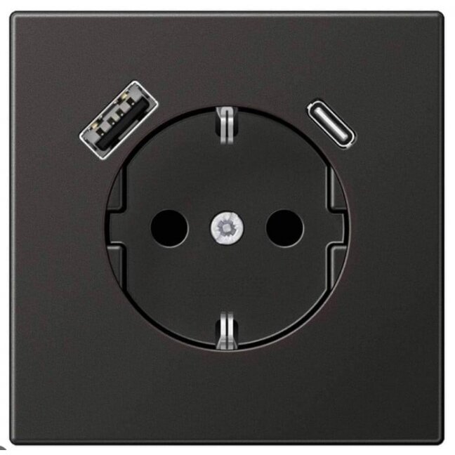 Kištukinis lizdas su USB prievadais JUNG LS1520AN (antracito spalvos, 16A/250V) Kištukinis lizdas su USB prievadais JUNG LS1520AN (antracito spalvos, 16A/250V)