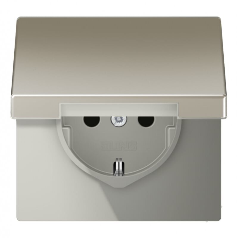 Socket with grounding and cover JUNG ES1520KL (stainless steel color, 16A/250V)