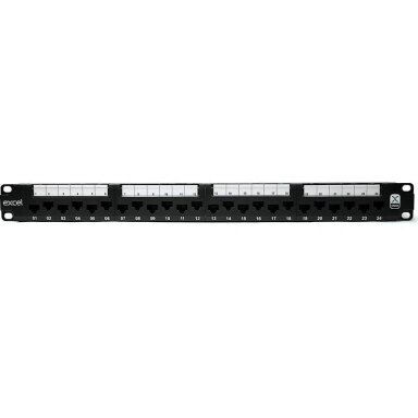 Komutacinė panelė 19'' 1U, EXCEL 100-155 (FTP, 6 kat., 24 portų, neekranuota, juoda)
