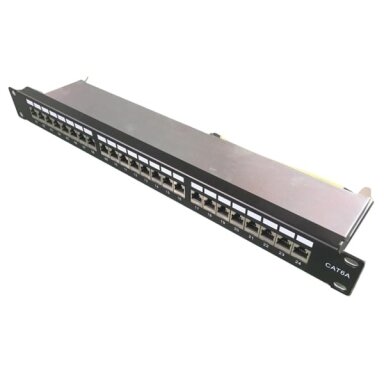 Komutacinė panelė 19" 1U FTP Cat6A LK-PP-24S/CAT.6A (24 prievadai, su kabelių laikikliu, 483x44x95 mm)