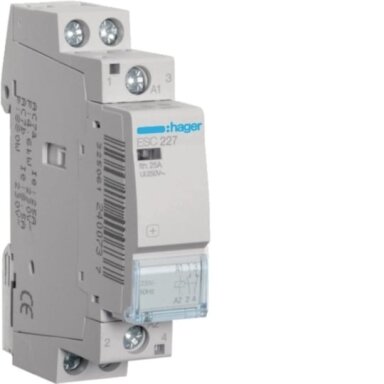 Contactor Hager ESC227 (1P, 25A, 230V, 1NO+1NC, 1 module)