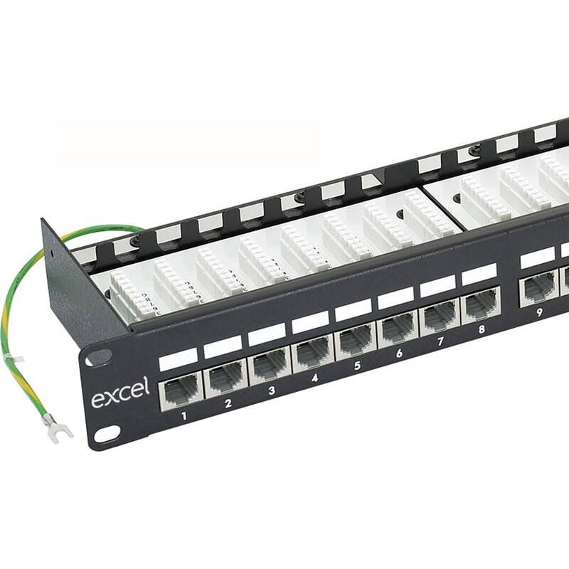 Komutacinė panelė 19'' 1U, EXCEL 100-013 (FTP, 6 kat., 24 portų, ekranuota, LSA) Komutacinė panelė 19'' 1U, EXCEL 100-013 (FTP, 6 kat., 24 portų, ekranuota, LSA)