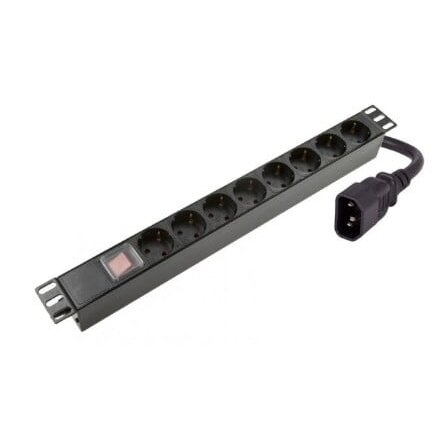 Power strip for 19'' cabinet (8x220V Schuko, with switch, IEC320 C14, plastic housing, 2 m cable)