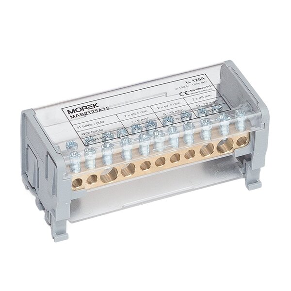 MAB125A-11 paskirstymo gnybtas 2P 2x35 + 2x25 + 7x6mm² Ipk=19 kA MAB125A-11 paskirstymo gnybtas 2P 2x35 + 2x25 + 7x6mm² Ipk=19 kA