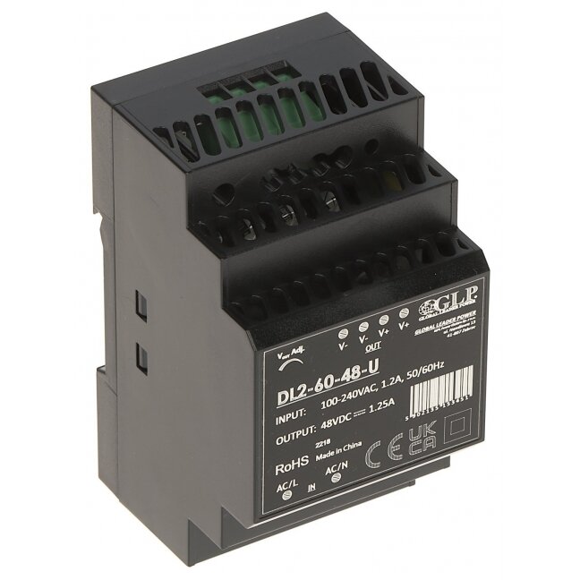 Maitinimo blokas 1.25A/48V ant DIN bėgelio DL2-60-48-U Maitinimo blokas 1.25A/48V ant DIN bėgelio DL2-60-48-U
