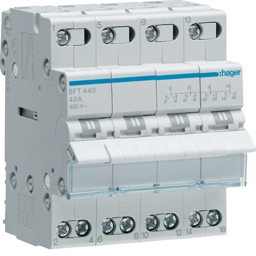 Modulinis perjungėjas Hager SFT440 (4P, 40A, 4 mod) Modulinis perjungėjas Hager SFT440 (4P, 40A, 4 mod)