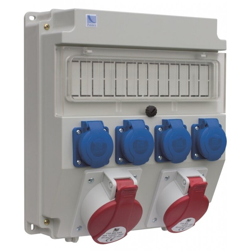 PawBol B.18.320-3-S plastic plate 13 mod + sockets (4x16A/250V 1x32A/5P 1x16A/5P)