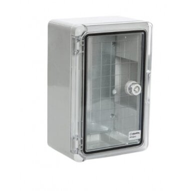 Plastikinė dėžė Plastim PP3011 (200x300x130, su skaidriomis durelėmis, pilka, IP65, IK08)