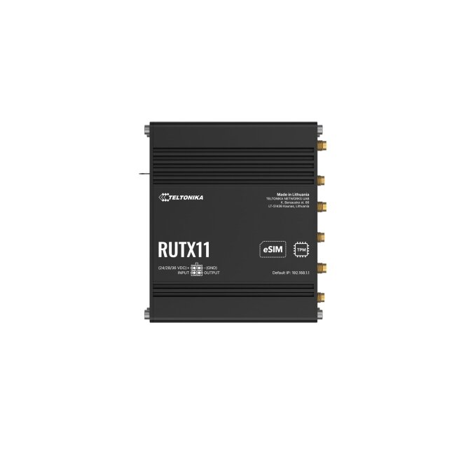 Pramoninis LTE modemas Teltonika RUTX11 20B200 su eSIM (LTE Cat 6, WiFi 5) Pramoninis LTE modemas Teltonika RUTX11 20B200 su eSIM (LTE Cat 6, WiFi 5)