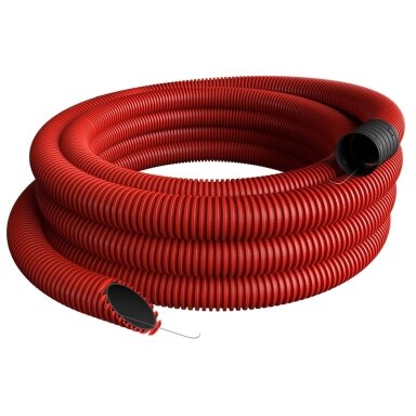 Raudonas gofruotas vamzdis D110/d93 su viela (be halogenų, 50m) Evopipe