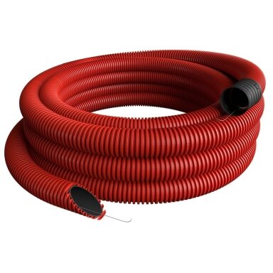 Raudonas gofruotas vamzdis D75 / d61 su viela (be halogenų, 50m) Pipelife