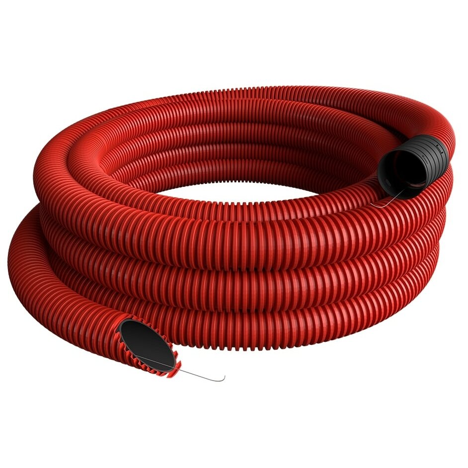 Red corrugated pipe D50 / d42 with wire (halogen free, 50m) Pipelife