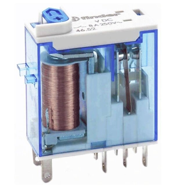Relė Finder 465290240040 (24V DC, 8A/250VAC, 2 grupės, 46 serija, TEST, mechaninė indikacija) Relė Finder 465290240040 (24V DC, 8A/250VAC, 2 grupės, 46 serija, TEST, mechaninė indikacija)