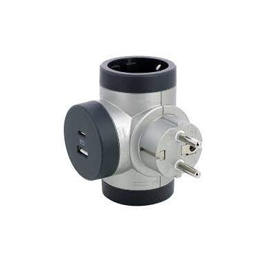 Šakotuvas + USB A + USB C tipo jungtys su įžeminimu Legrand 694524 (2 vietų)