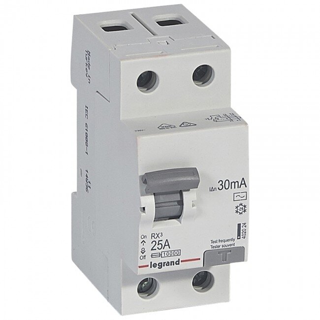 Srovės nuotekio relė RCD RX Legrand 402024 (AC, 25A, 2P, 30mA, 230V) Srovės nuotekio relė RCD RX Legrand 402024 (AC, 25A, 2P, 30mA, 230V)
